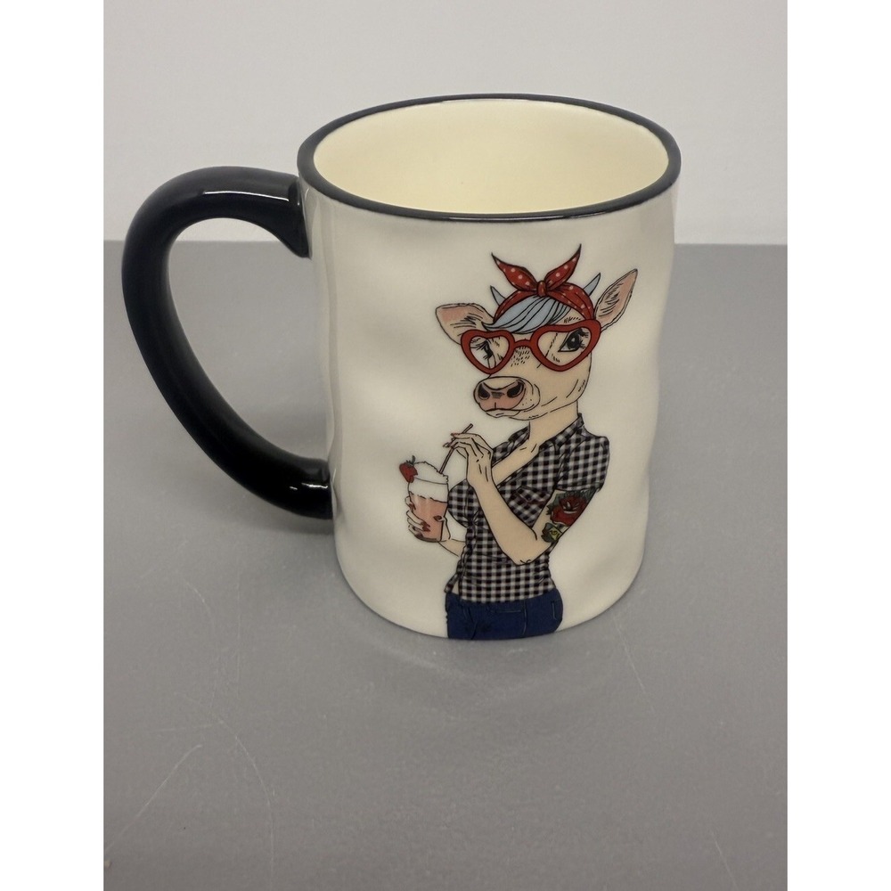 Signature Hipster‎ Cow Lady Coffee Cup 16.5 oz " MOOLICIOUS"